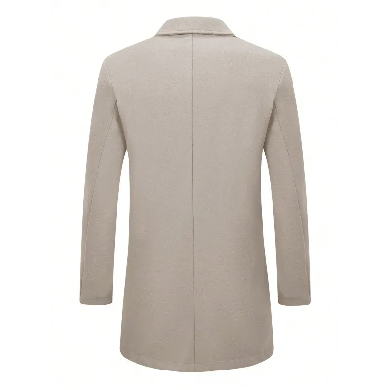KIDWHXR Herren-Mantel, Herbst-Winter, doppelreihige Jacke aus Wollmischgewebe, Herren, lange Ärmel, mit Taschen, mittellange Länge, lässige Herren-Oberbekleidung. – Detail 9