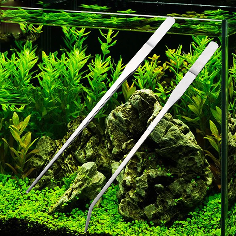 حوض السمك ملاقط من الفولاذ المقاوم للصدأ مستقيم منحني العشب المياه النباتات المائية كليب كماشة ملاقط طويلة أدوات تنظيف خزان الأسماك