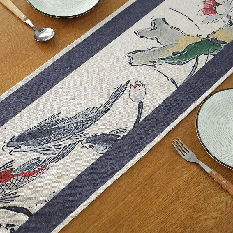 Chinese Style Ink Printed Pattern Table Runner, Home Decor, Simple Table Runner, Shoe Cabinet Cover, Towel, New Table Runner