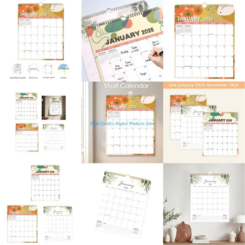 

U2JE 2026 Wall Calendar Monthly Planner from January to December For Planning