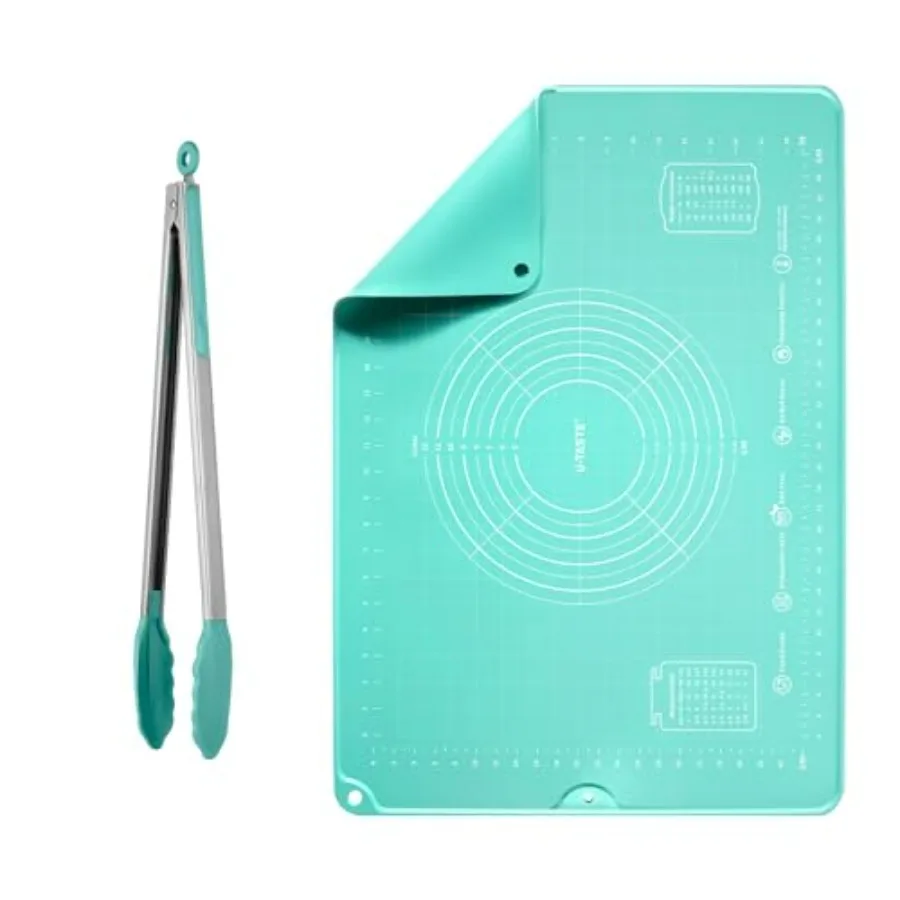 

600℉ Heat Resistant Food Grade Non Stick Firm Cooking Tongs (16 in), and 20inx28in Large Silicone Pastry Mat Food-Grade Non-Stic