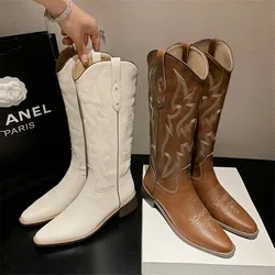 New Autumn Winter Women Boot Knee-high Boots for Women Square Toe Embroidery Fashion Boots Handmade Chunky Heels Western Boots