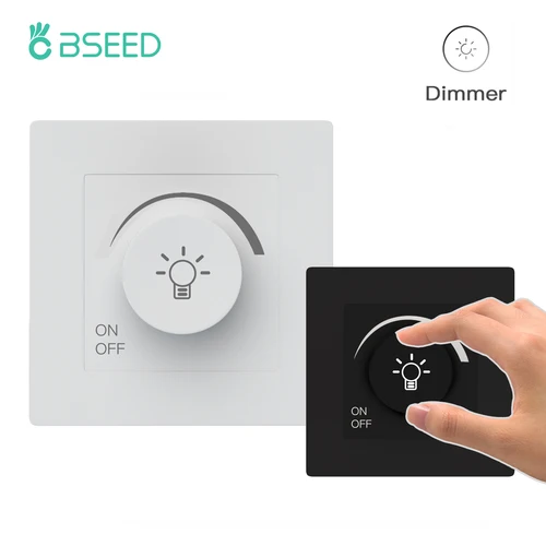 BSEED interruptor de atenuación de luz Normal, interruptor de atenuación de perilla giratoria, controlador de brillo ajustable, interruptor de atenuación de botón de marco de plástico