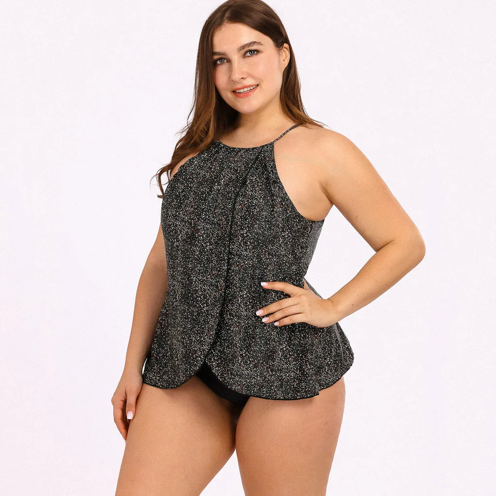 Conjunto de Tankini de talla grande para Mujer, traje de baño de dos piezas con estampado de puntos, Tankini de realce, ropa de playa Sexy