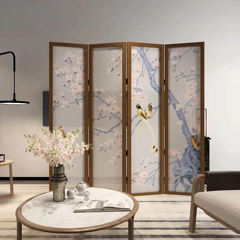 New Chinese screen partition, modern simple living room can be moved into the home, folded to block the tea room decoration, flo