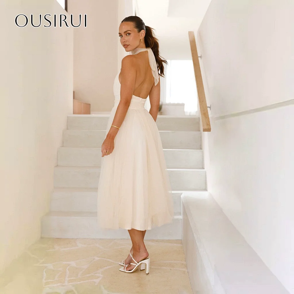 Halter A-line Short Homecoming Gowns Sleeveless Tulle Tea Length Party Wear Customized vestido corto elegante