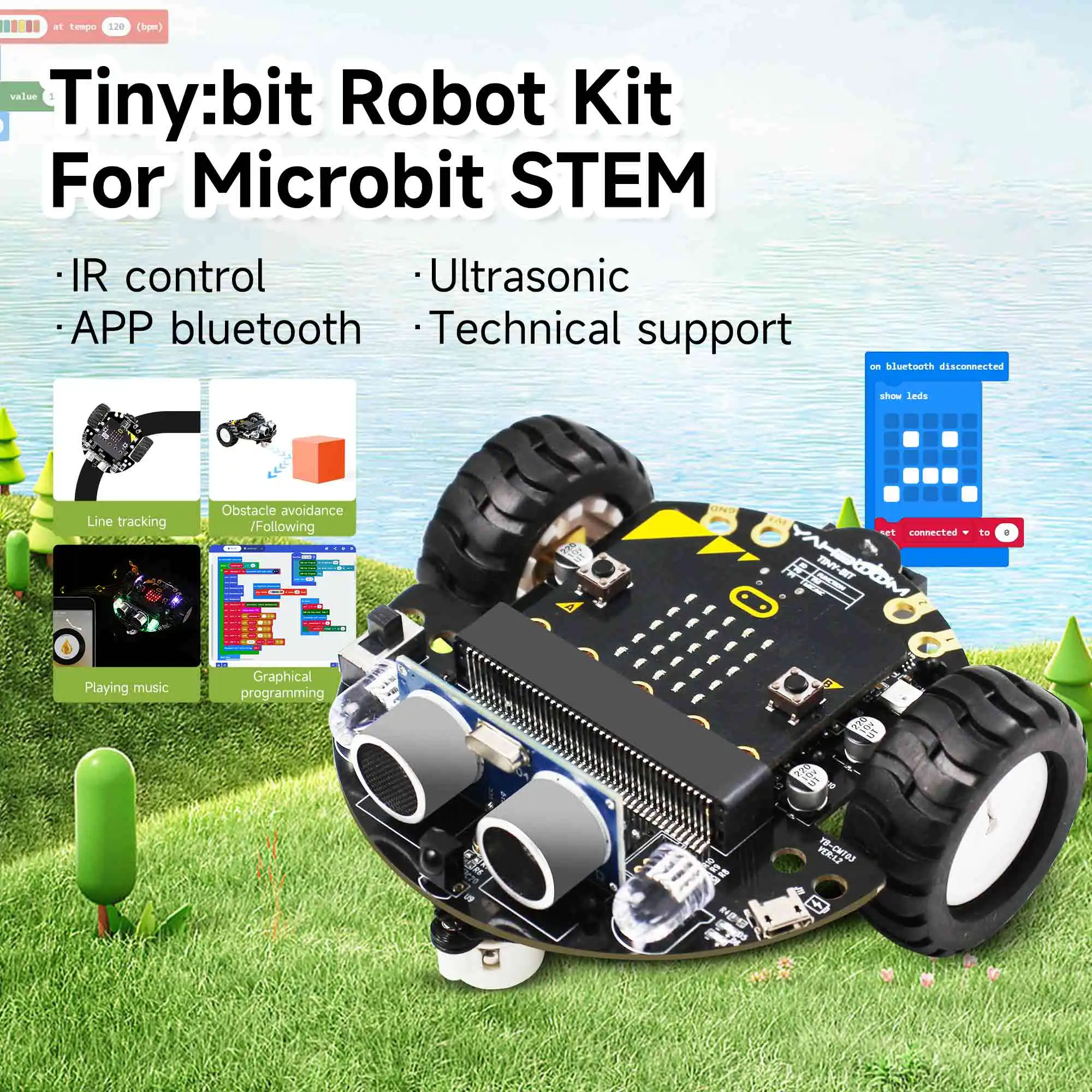 Microbit V2 Mini Smart Robot Car Kit Line-tracking Obstacle Avoidance Support Python Programming STEM Education Electronic Set