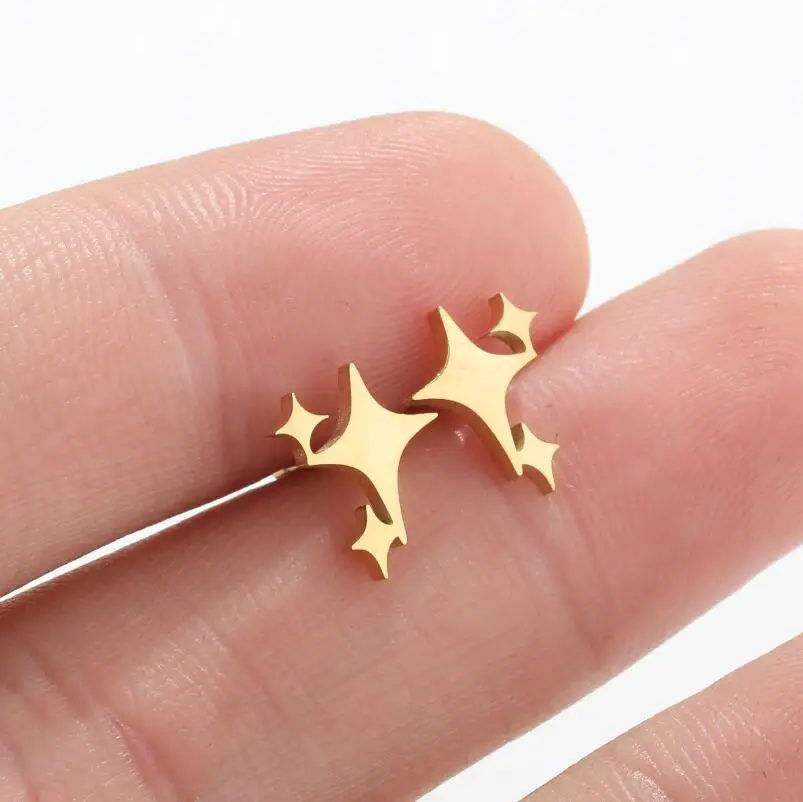 1 Pair 2023 Fashion Stainless Steel Cross Star  Stud Earrings for Women Girl Korean Four-Pointed Star Personality Earrings Jewel