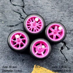 KicarMod ABS 1/64 Wheels with White Rubber Tires 5 sets for 5 Model Cars Colorful Pink Toy Wheels for Hot Wheels Modified Parts