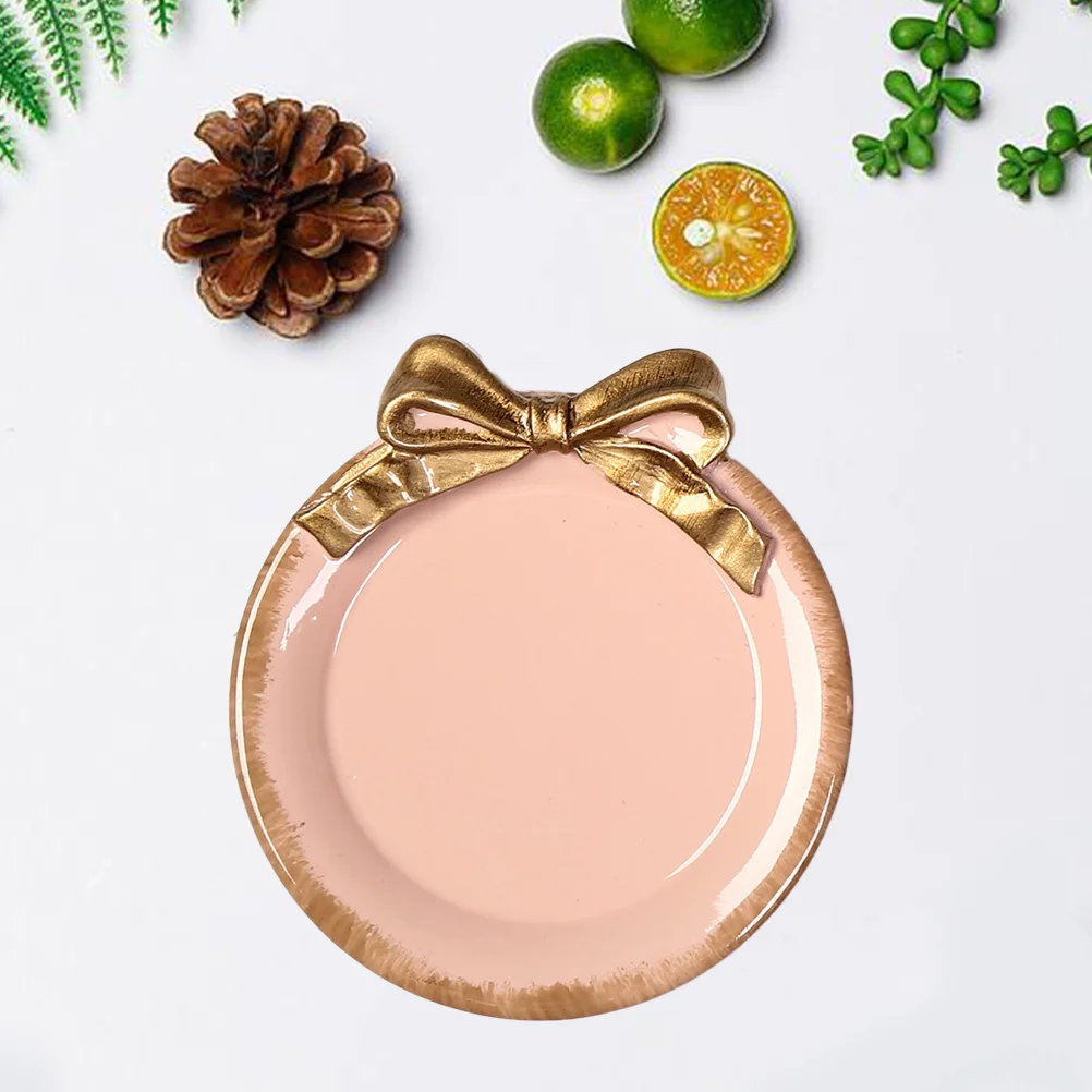 

Розовая круглая тарелка для торта из смолы, гладкая поверхность, элегантный дизайн с бантом, десертные тарелки, поднос для фруктов, посуда для свадьбы