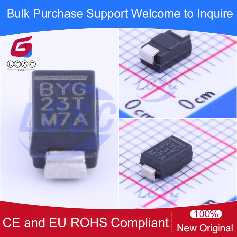 20Pcs/Original BYG23T-M3/TR 1.74V 1A 1.3kV 1A High Voltage Ultrafast Avalanche SMD Rectifiers SMA DO-214AC 2-Pin BYG23T