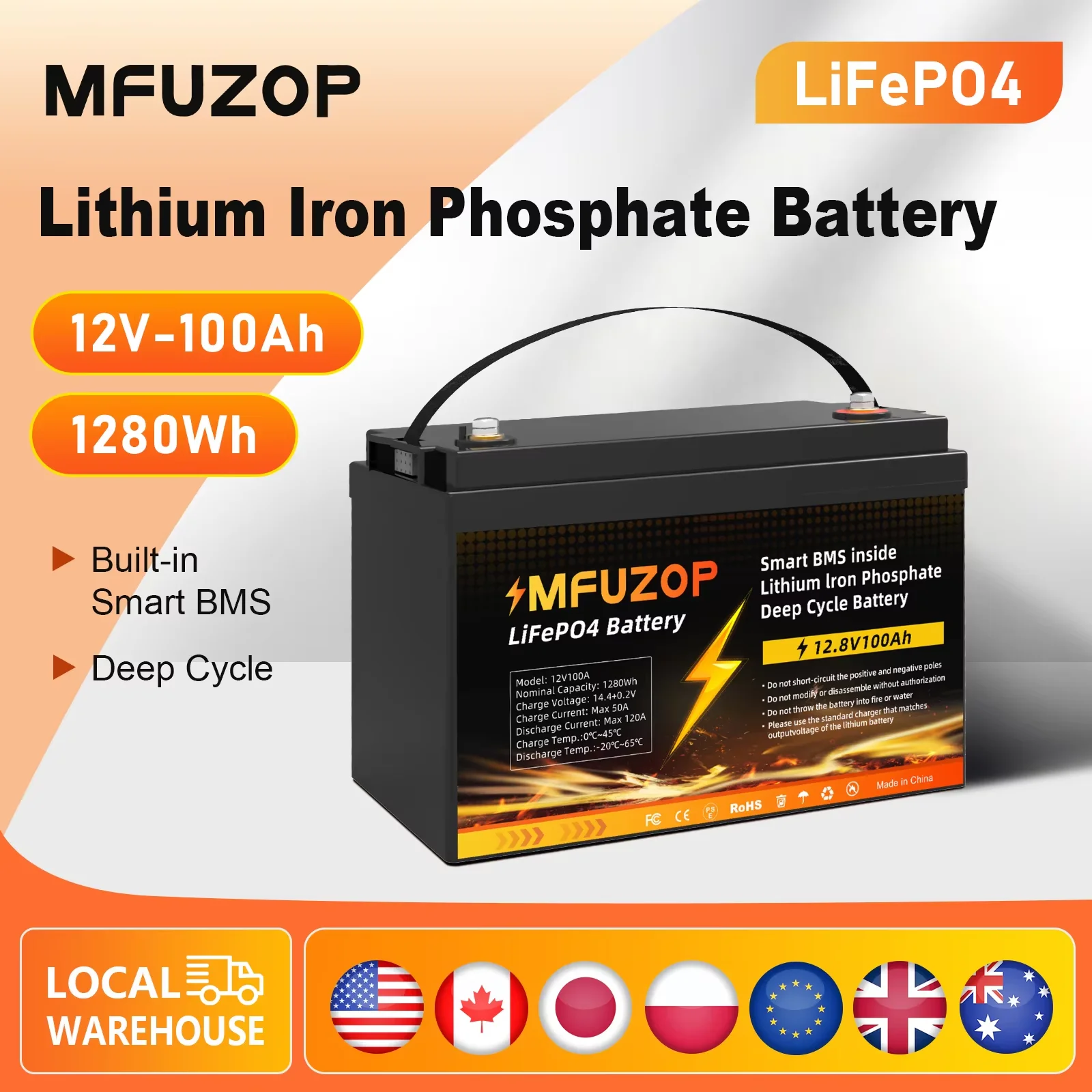 DATOUBOSS 12V100Ah LiFePo4 بطارية مدمجة BMS 1280W akumulator دورة عميقة تعمل بالطاقة الشمسية المحمولة القابلة لإعادة الشحن بدون ضريبة القيمة المضافة #1