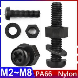 3In1 Set Black Nylon Screw Nut Washer Gasket Combination M2 M2.5 M3 M4 M5 M6 M8 Round Head Cross Bolt Plastic Insulated Screw