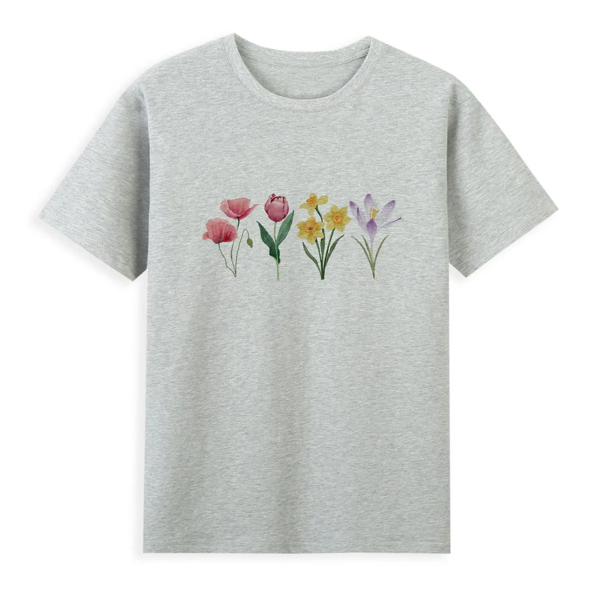 Camiseta linda estampada com flores feminina, camisa casual e confortável, blusa verão, A206