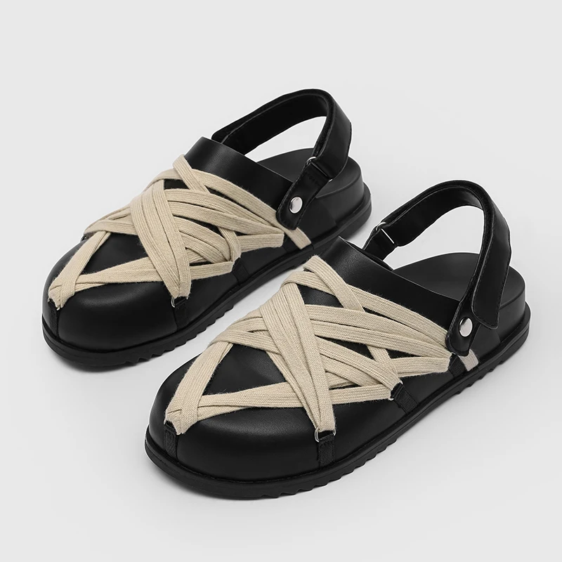 

Summer Men Cross Strap Design Niche Personality Thick Sole Anti Slip Breathable Double Wearing M Ü Ller Shoe Lazy Style Slippers