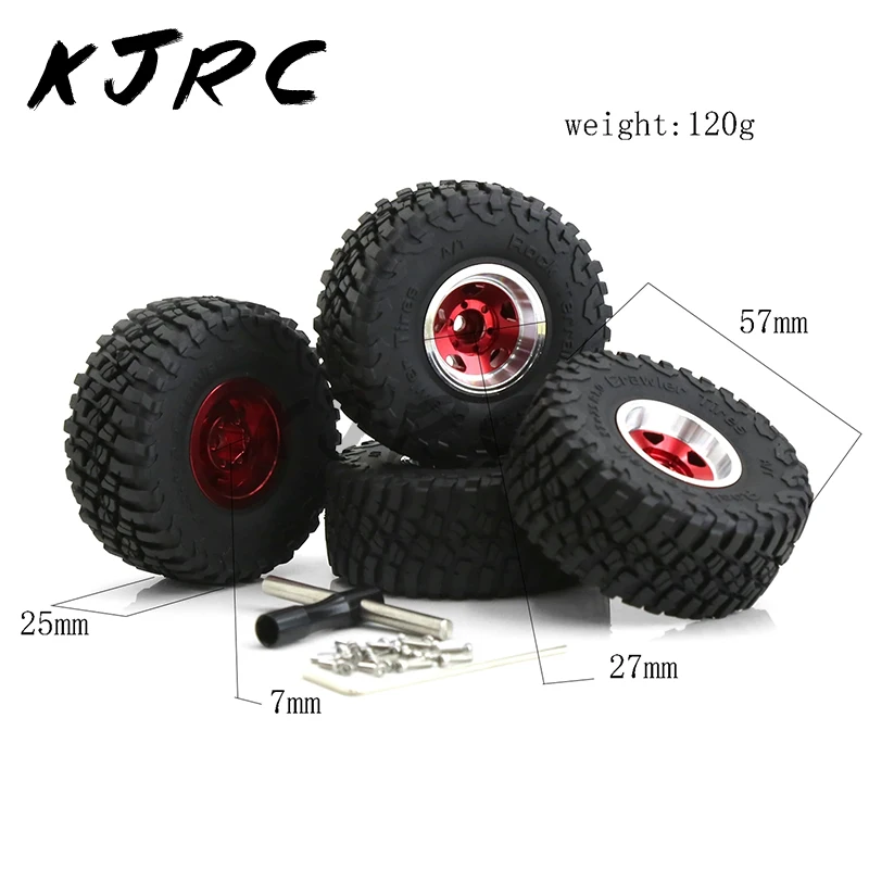 4pcs Metal 1.0 Beadlock Wheel Rim Rubber Tire Set for 1/18 1/24 RC Crawler Axial SCX24 TRX4M FCX24 Upgrade Parts