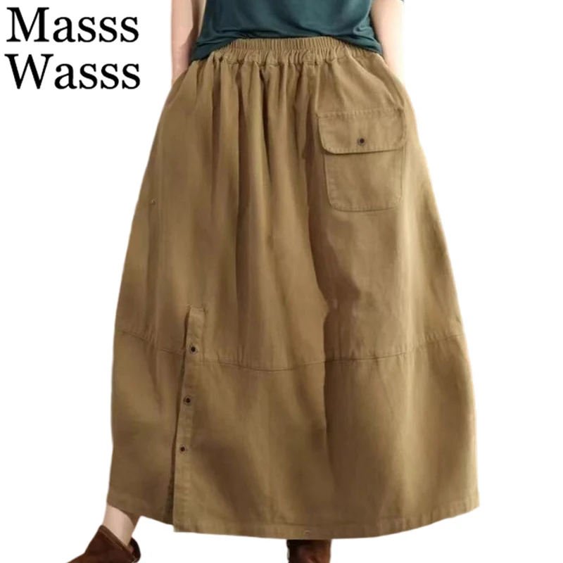

Masss Wasss Fall British Streetwear Women Vintage Fashion Loose Elegant Skirts Ladies Luxury Casual Solid Classic Cotton Clothes