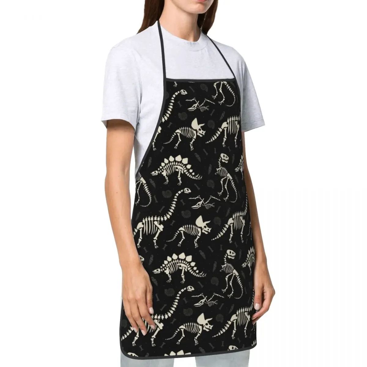 Funny Dinosaur Fossils Apron for Men Women Dino Skeleton Adult Unisex Kitchen Chef Bib Tablier Cuisine Cooking Baking Painting