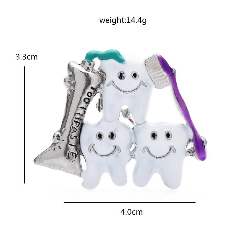 Wuli&baby Paste Brush Teeth Brooches For Women Men Enamel Tooth Dentist Office Party Brooch Pin Gifts