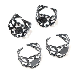 10pcs 8mm Black Plated Brass Adjustable Ring Settings Blank Base,Fit 8mm Glass Cabochons Buttons Ring Bezels