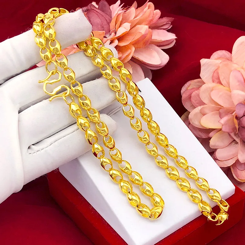 Pure 22K Gold Necklace for Men Fine Jewelry Real 999 Chain Genuine Solid Gold for Women Wedding Luxury Jewelry No Fading