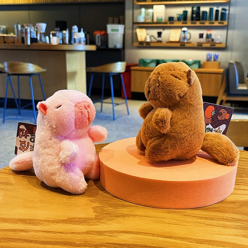 귀여운 만화 카피바라 펜던트 플러시 토이 인형 가방 장식 귀여운 카필라 키체인 꼬리 당기는 로프 회전 가능 장식품 자동차 펜던트