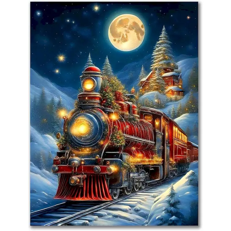 

Christmas Train Diamond Art Painting for Adults Beginner DIY 5D Full Round Drill Embroidery Cross Stitch Art Home Wall Decor