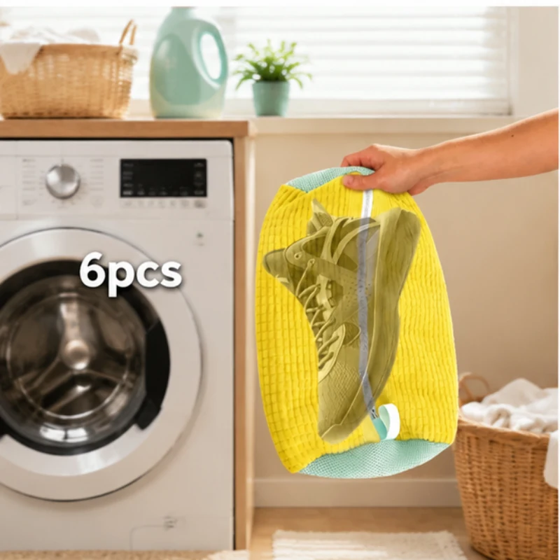 

6PCS Fluffy Cotton Shoe Washing Bags, Laundry Organizer for Shoes, Anti-Deformation and Durable, Multi-Purpose Home Storage Bags