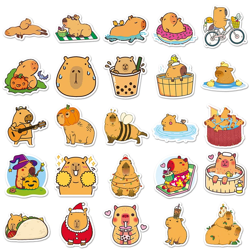 50Pcs Plump Capybara Cartoon Cute Brown Animals Stickers Scrapbook Laptop Phone Luggage Diary Car Motorcycle Sticker Kid Toy