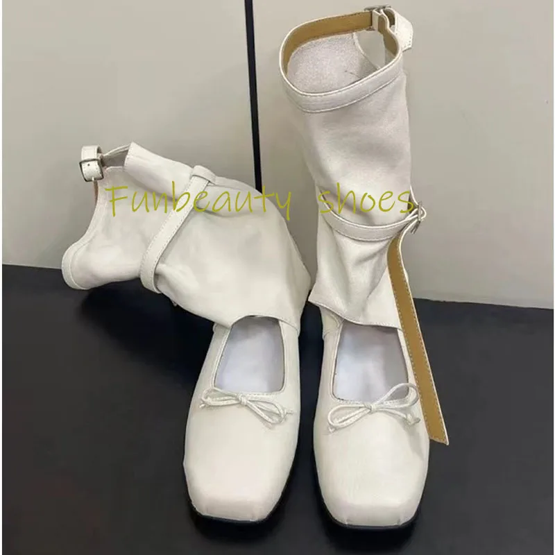 

2024 Women's Ballet Cool Boots Summer New Round Headed Bow Short Boots Hollow Western Stacking Boots