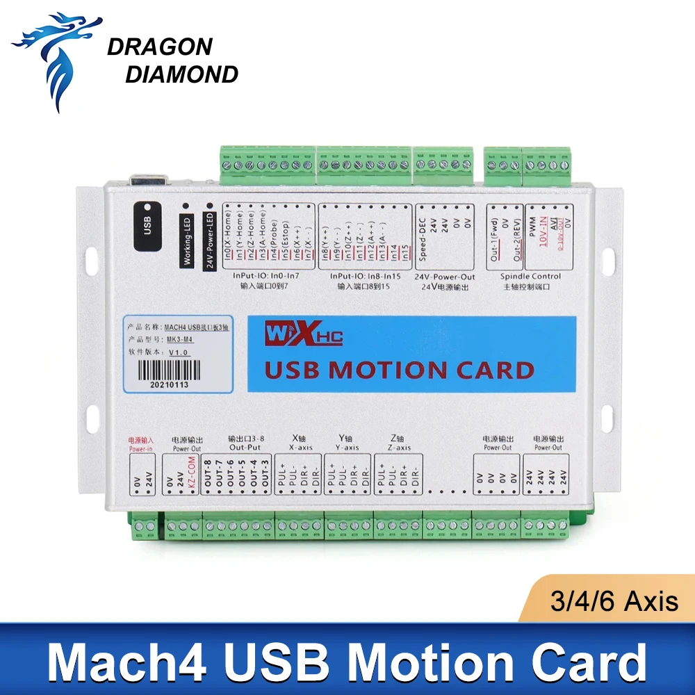 XHC Mach4 Motion Controller Card 2000KHz USB Breakout Board 3/4/6 axis MK4 For Engraving Machine CNC Machining Center