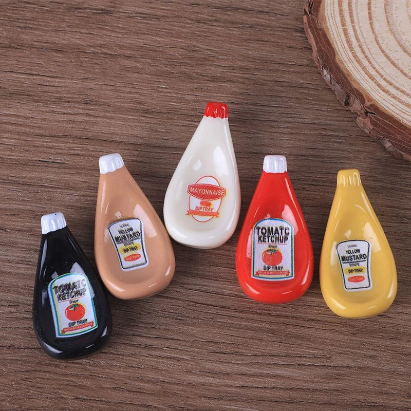 5 stuks poppenhuis miniatuur simulatie ketchup fruitsaus mosterd keuken kruiden fles model voor poppenhuis decor speelgoed