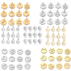 12pcs/lot Stainless Steel Mixed Zodiac Charms 12mm Mirror Polish Zodiac Signs Twelve Constellation DIY Jewelry Making