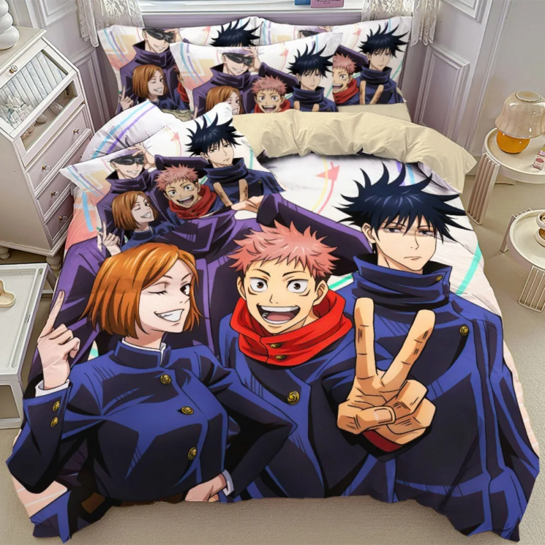 

Hot Anime Jujutsu Kaisen Bedding Set,3D HD Japan Famous Anime Duvet Cover Sets Pillowcase Decor For Kids Teenagers Holiday Gift