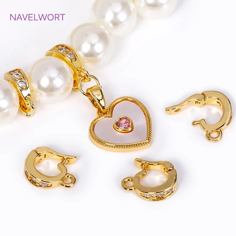 Ottone placcato oro 18 carati Pave zircone ciondolo rotondo Enhancer clip connettori con chiusura a cauzione per forniture per la creazione di gioielli fai da te