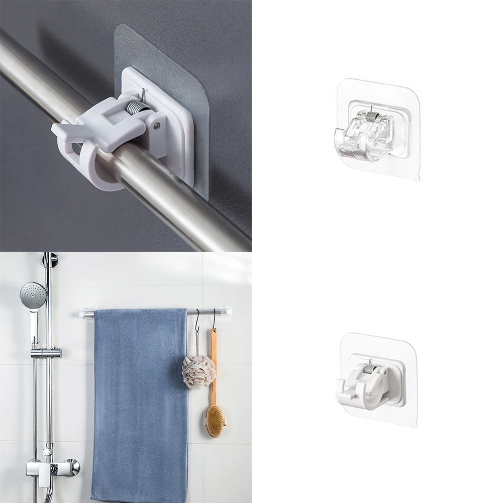 Nail-free Adjustable Curtain Rod Holder Clamp Rod Bracket Holders Adhesive Wall Curtain Fixed Clip Hanging Rack Hook