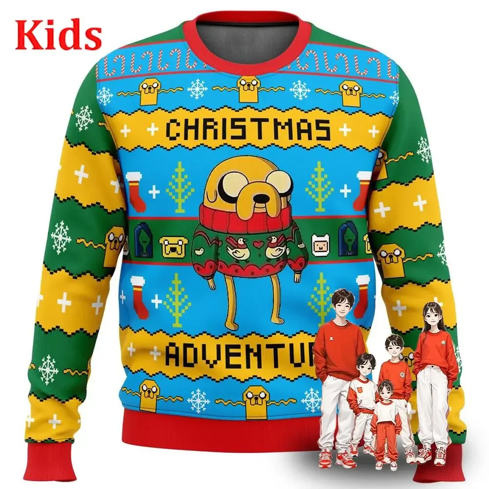 Adventure Time Christmas Quest Ugly Christmas Sweater Christmas Sweater Gift Santa Claus Pullover Kids 3D Sweatshirt And Top