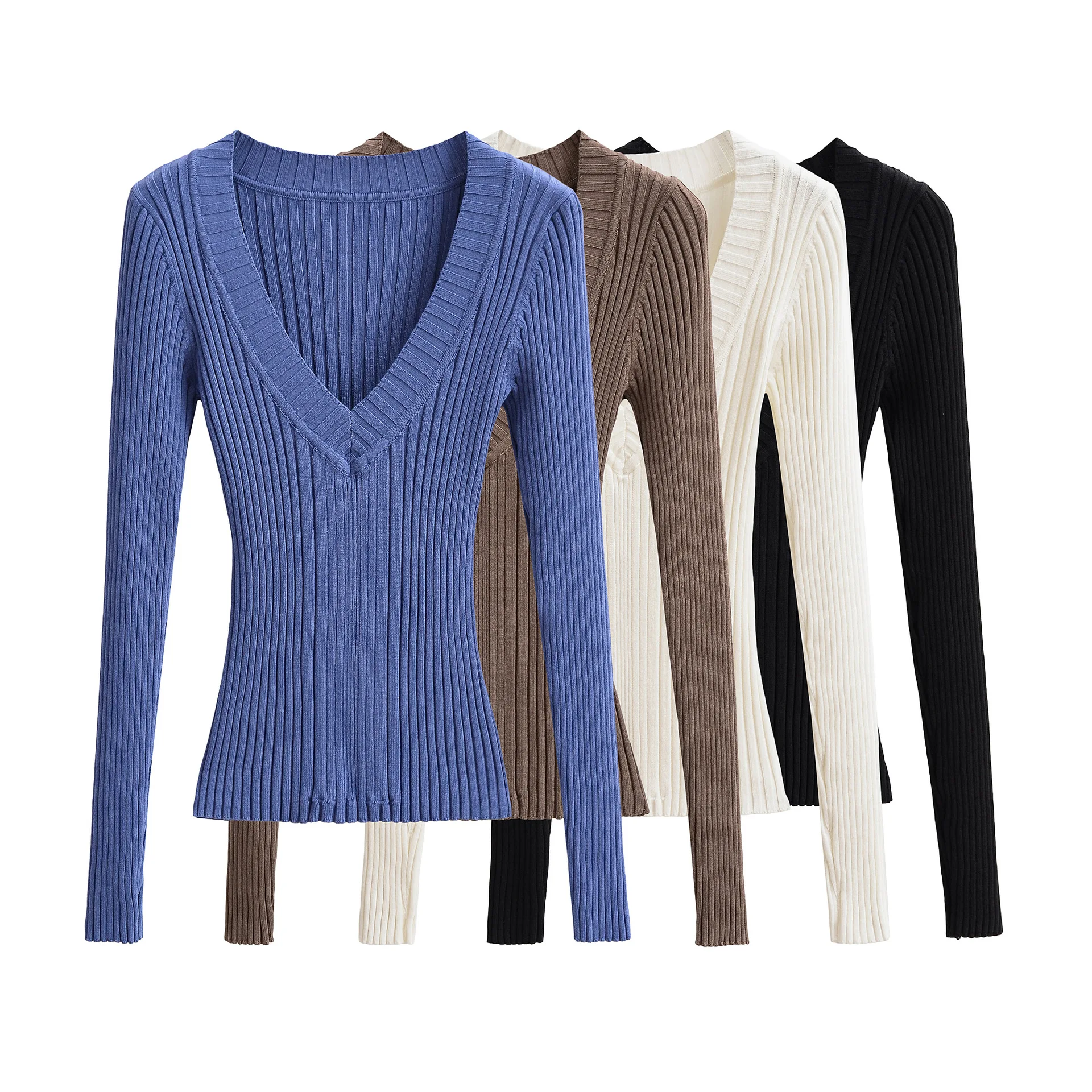 

Сексуальный вязаный свитер с глубоким v-образным вырезом и длинными рукавами, женский осенний стиль, универсальный топ для похудения в американском стиле для девочек