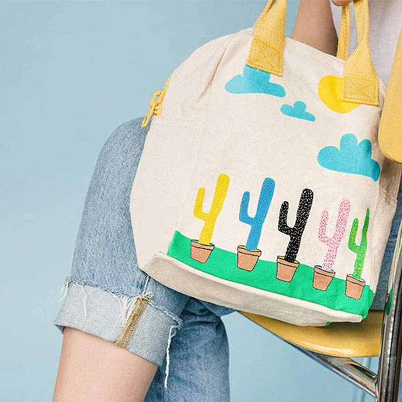 

Organic Cotton Handheld Lunch Bag Canvas Eco-Friendly Bag for Rice Box Storage Home Organization ular Country Sle