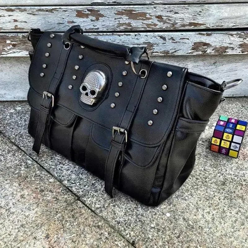 KUNDUI Autumn Fashion Kito Skull Tassel Rivet Crossbody Bags UNEQUAL Shoulder Bag PU Handbags Women Messenger Travel Handbag