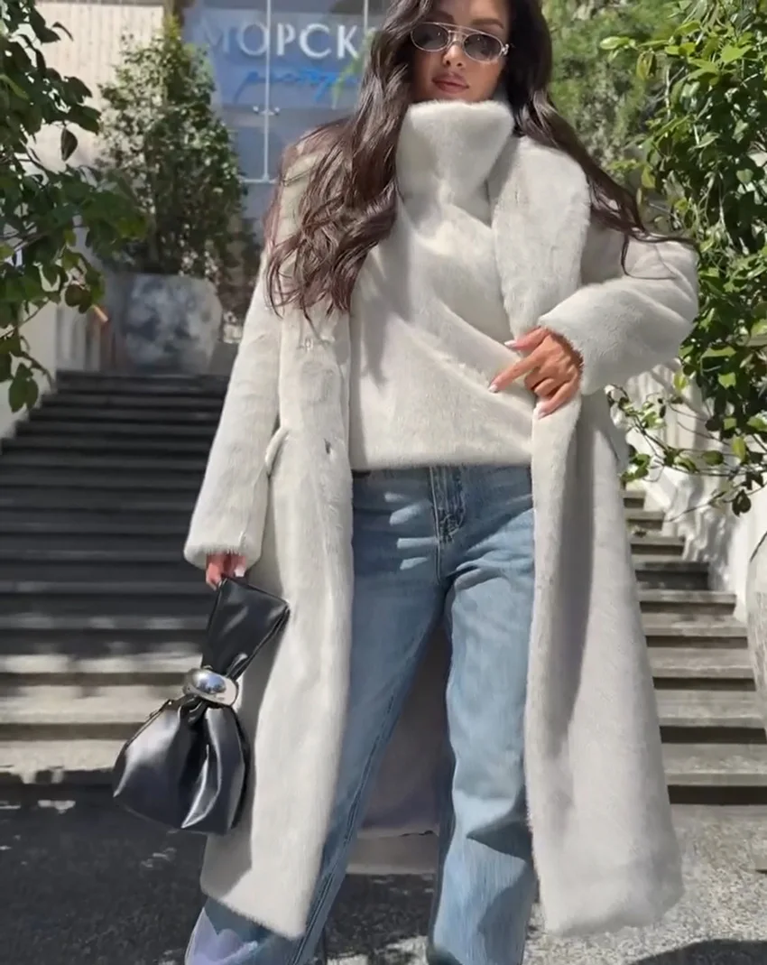 Women Faux Mink Fur Vests Coats Solid Fur Jackets Lace Up Cotton Linen Turtleneck Sleeveless Loose Fit Casual 2026 Autumn Winter