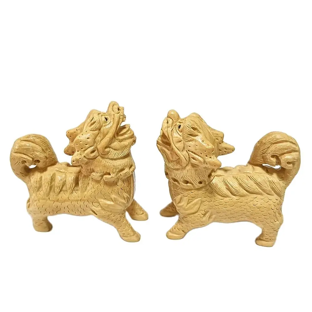 

RS287, 2" Hand Carved Japanese Boxwood Netsuke, Foo Dog Lion, Kylin Sculpture, Small Ornaments