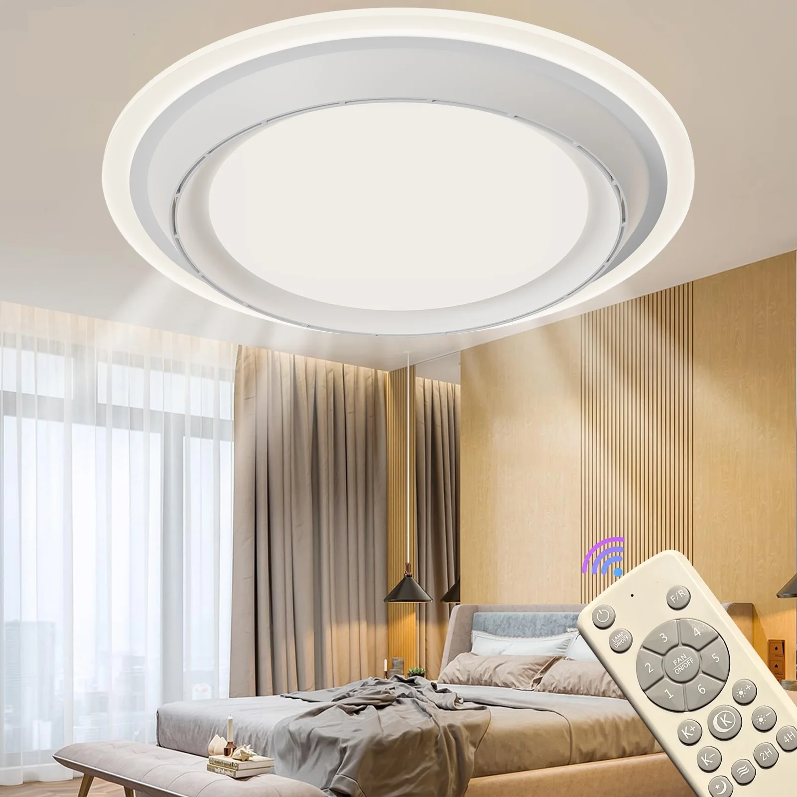 

Smart Ceiling Fan with Light Leafless White Cooling Electric Fan for Bedroom Study Room Decoration Ceiling Light Fixture