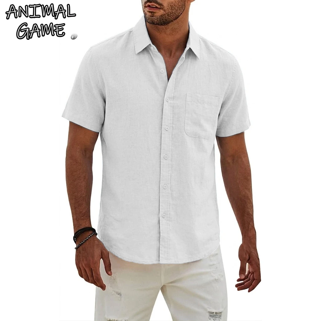 

Summer Men's Short Sleeve T-Shirt Luxury Work Shirts Elegant Cotton T-shirts for Men Hawaiian Men's Shirts Summer Linen Shirts