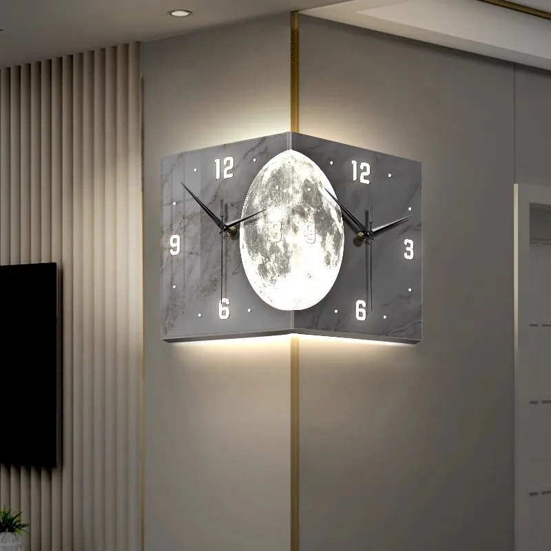 Living room luminous creative clock, high-end dining room corner led light wall clock