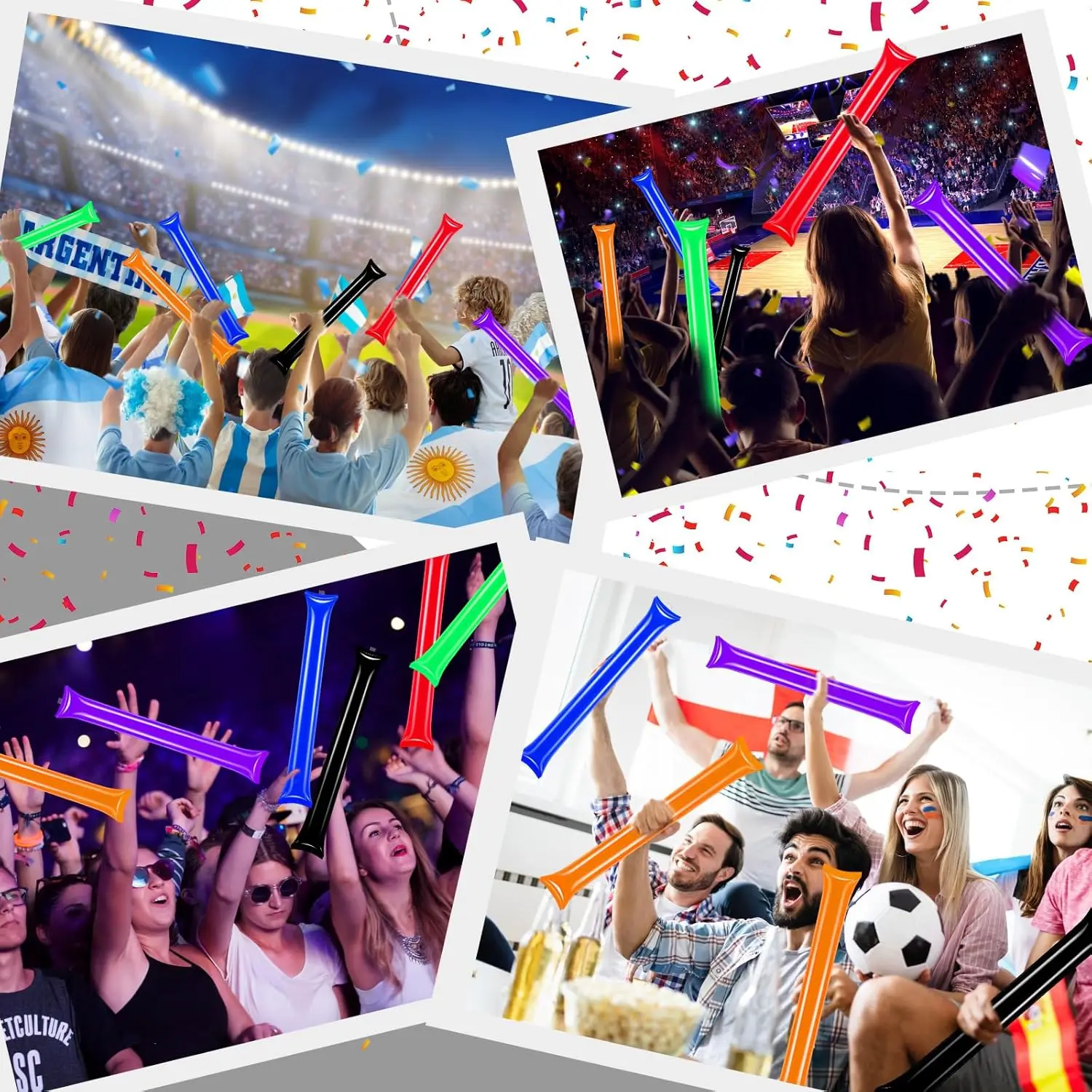 20Pcs Inflatable Cheering Sticks Long Balloon Inflatable Cheer Sticks Noise Makers Bang Bang Thunder Sticks for Concerts Parties