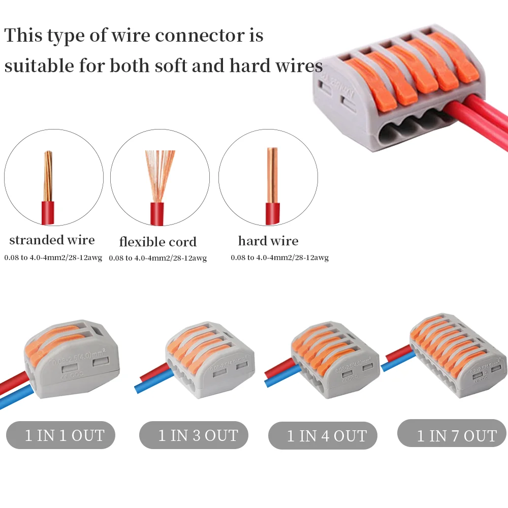 Compact Splicing Wiring Connector Lever Wire Nut Connectors HC222-412/413/414/415/418 Electrical separator for Quick wireway