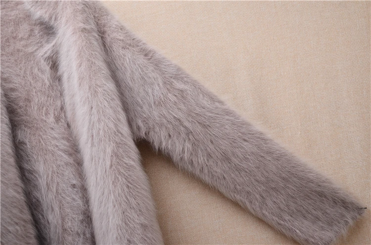 Ladies Women Autumn Winter Clothing Fashion Hairy Mink Cashmere Knitted Suit Collar Loose Cardigans Sweater Angora Jacket Mantle