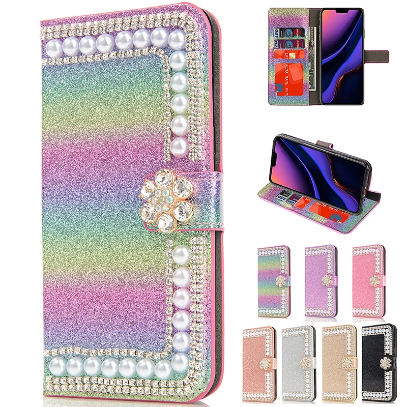 Flash Pink And Flash Diamond Color Wallet Case For iPhone 15 14 Plus 13 ProMax 12 MINI 11 X  XR XS Max 7 8 Plus 6S SE Flap Case