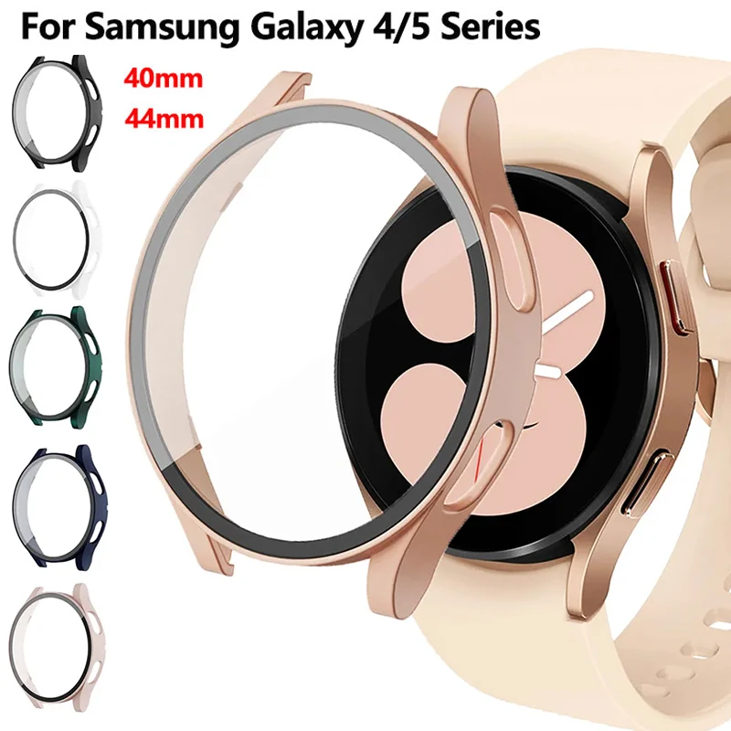 Glass+Case for samsung Galaxy watch 4 44mm 40mm Accessories PC all-around Anti-fall bumper cover+Screen protector Galaxy watch 5